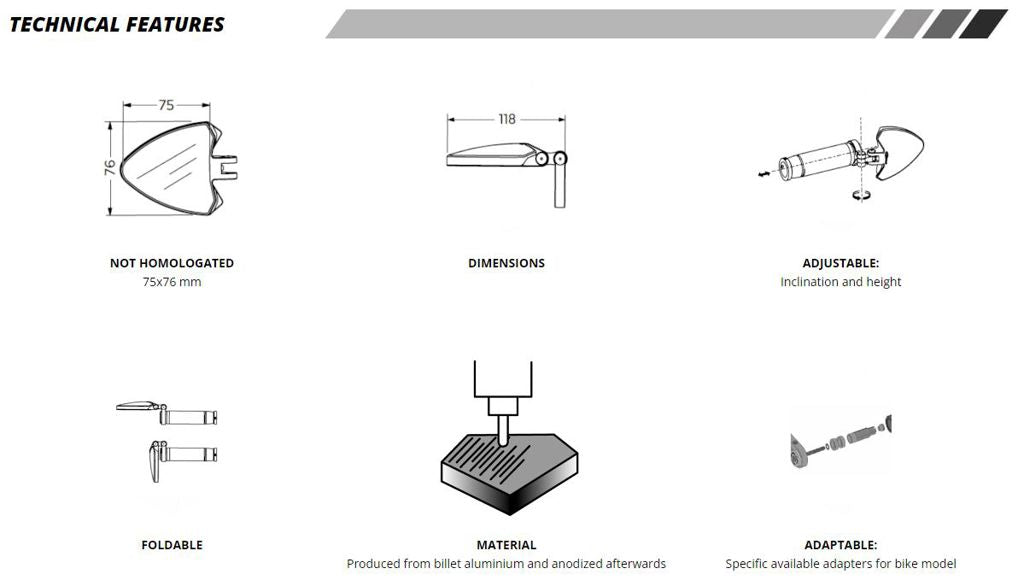 Stuureind spiegel model Fold zilver rechts Puig