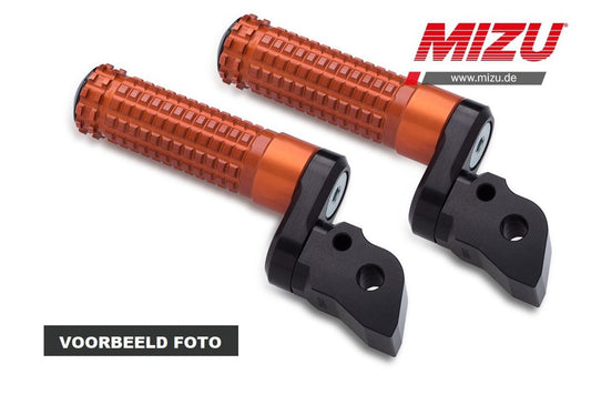 Verstelbare Flex voetsteunen voorzijde 22mm MIZU diverse KTM / Husqvarna / GasGas oranje/zwart