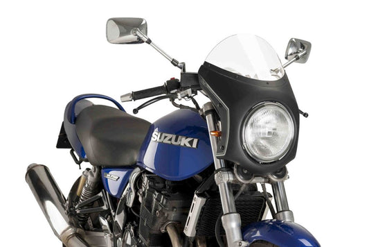 Stuurkuipje mat zwart model retro fairing met ruitje Puig Universeel