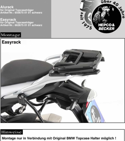 Topdrager Zwart Easyrack Hepco&Becker Bmw S1000Xr '15-'19 (Op Orig. Drager)