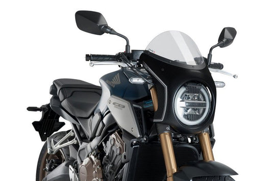 Stuurkuipje carbon look model retro fairing met ruitje Puig Honda CB650R '19-23 / CB1000R '18-20