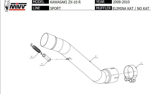 MIVV RVS KAT vervanger Kawasaki ZX10-R '08-10
