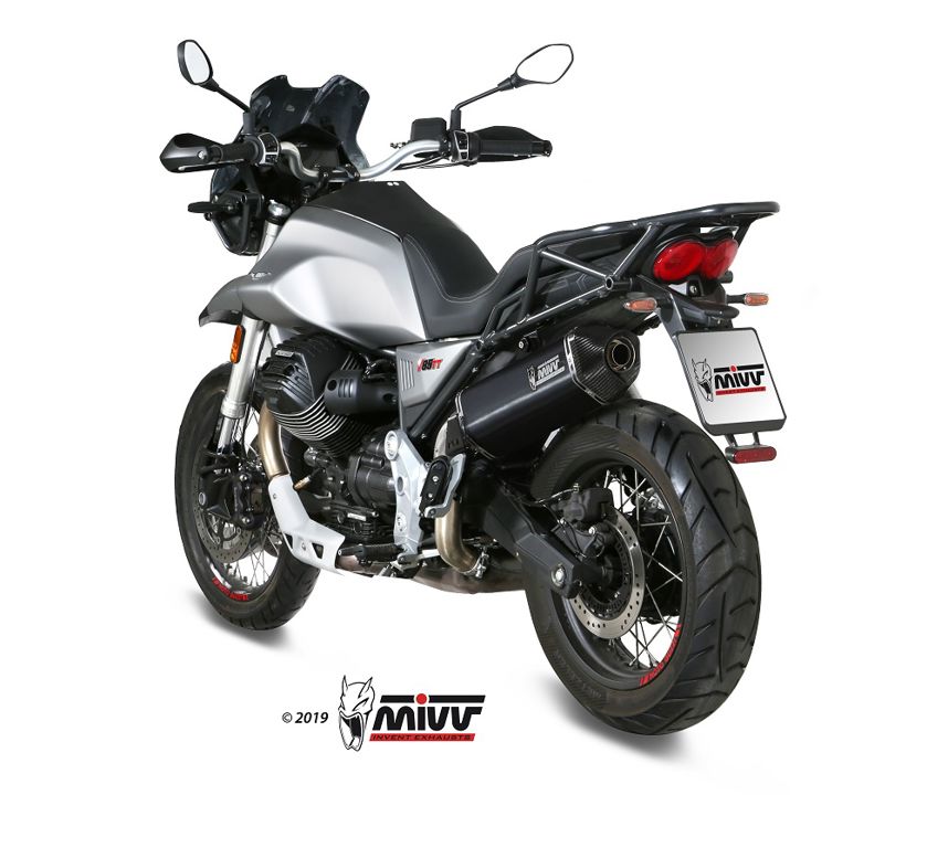 MIVV Uitlaat - Moto Guzzi V85TT 2019-2023 - Speed Edge - Zwart RVS / RVS