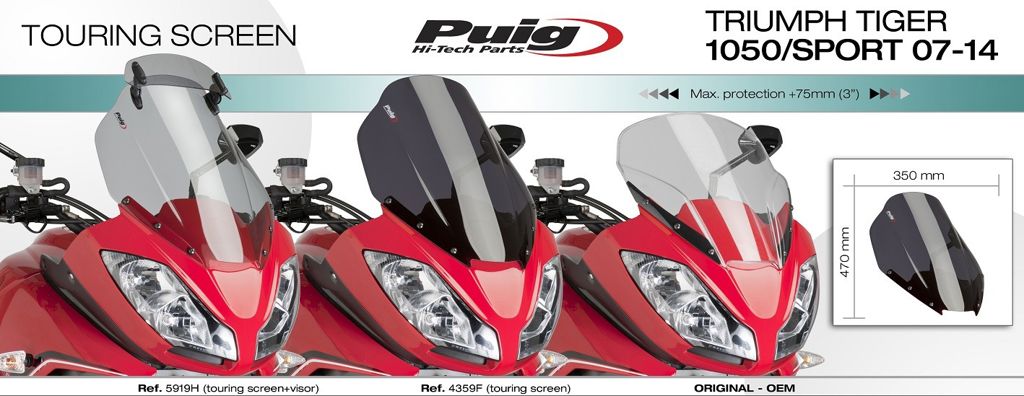 Vervangingsruit touring met opzetruitje licht getint Puig Triumph Tiger 1050 '07-13 / Sport '13-15