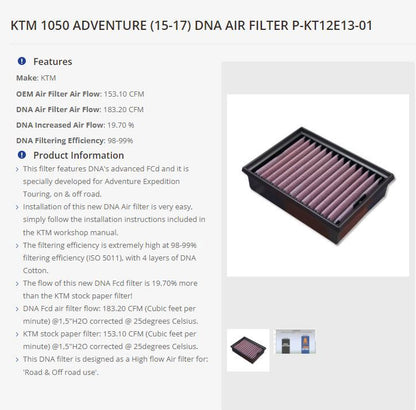 DNA high performance filter diverse KTM en Husqvarna modellen