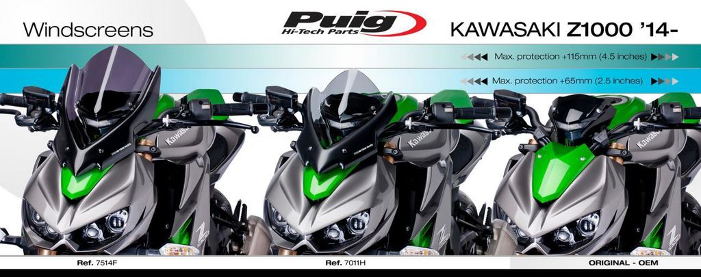 Vervangingsruit Naked Bike Touring Puig Kawasaki Z1000 '14-'18