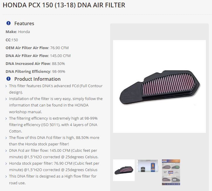 DNA high performance filter voor diverse Honda modellen