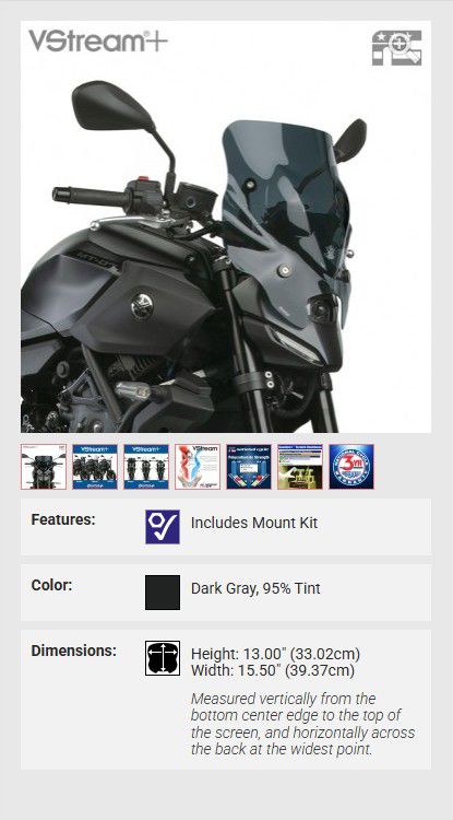 Vervangingsruit Vstream Short Donker Getint National Cycle Yamaha Mt-07 '25-
