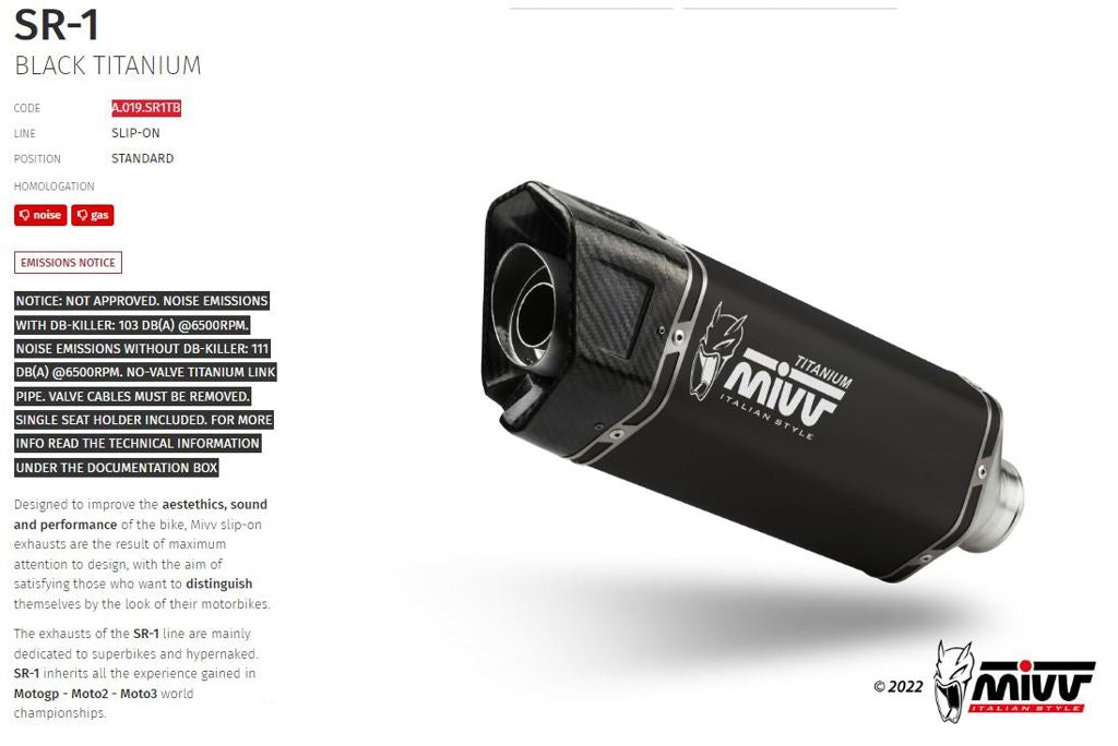 Mivv Sr-1 Titanium Demper (Zonder E Keur) Aprilia Tuono V4 1100 / Rsv4 '21-