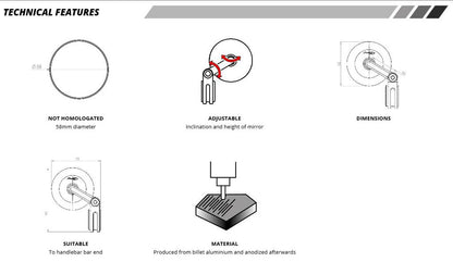 Stuureind spiegel model Tracker zilver Puig (per stuk)